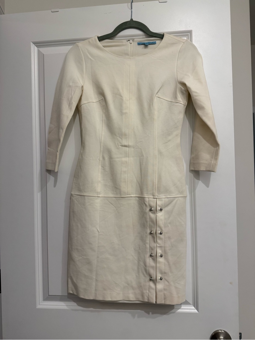 ANTONIO MELANI Cream Button-Detail Midi Sheath Dress
